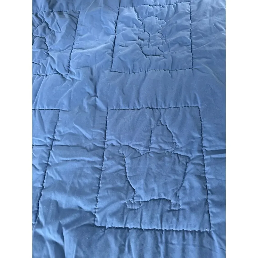 Vintage Hand Embroidered Child’s Quilt – Blue & White Precious Moments Style